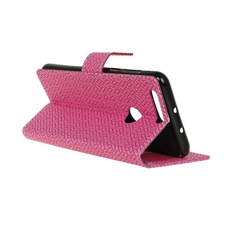 Woven Texture Wallet Stand Leather Mobile Case for Huawei Honor 7A (with Fingerprint Sensor)/Honor 7A Pro/ Enjoy 8E - Rose-2