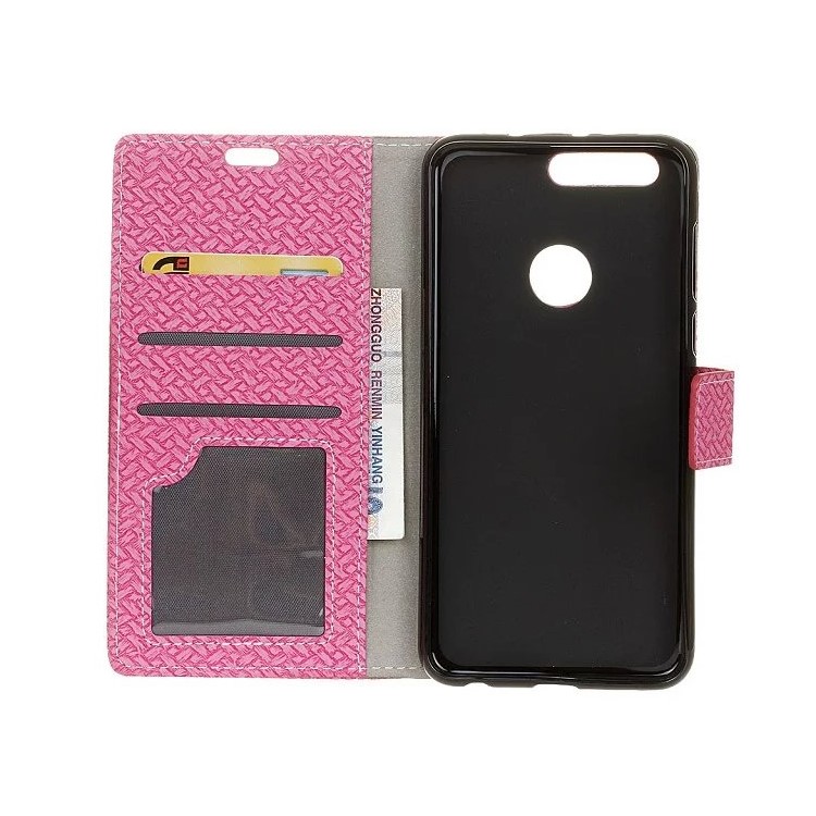 Woven Texture Wallet Stand Leather Mobile Case for Huawei Honor 7A (with Fingerprint Sensor)/Honor 7A Pro/ Enjoy 8E - Rose-3
