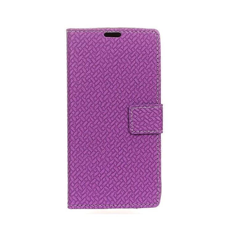 Woven Texture Wallet Stand Leather Shell Case for Huawei Honor 7A (with Fingerprint Sensor)/Honor 7A Pro/ Enjoy 8E - Purple-1