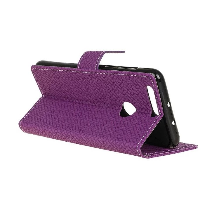 Woven Texture Wallet Stand Leather Shell Case for Huawei Honor 7A (with Fingerprint Sensor)/Honor 7A Pro/ Enjoy 8E - Purple-2