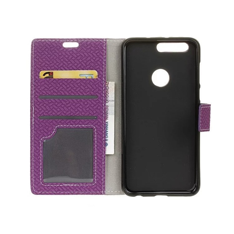 Woven Texture Wallet Stand Leather Shell Case for Huawei Honor 7A (with Fingerprint Sensor)/Honor 7A Pro/ Enjoy 8E - Purple-3