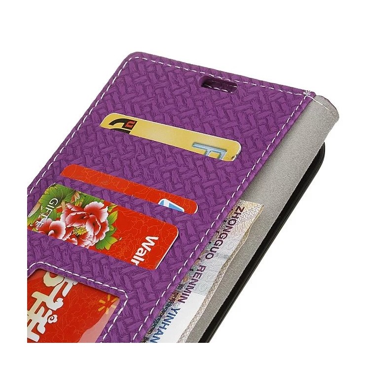 Woven Texture Wallet Stand Leather Shell Case for Huawei Honor 7A (with Fingerprint Sensor)/Honor 7A Pro/ Enjoy 8E - Purple-5