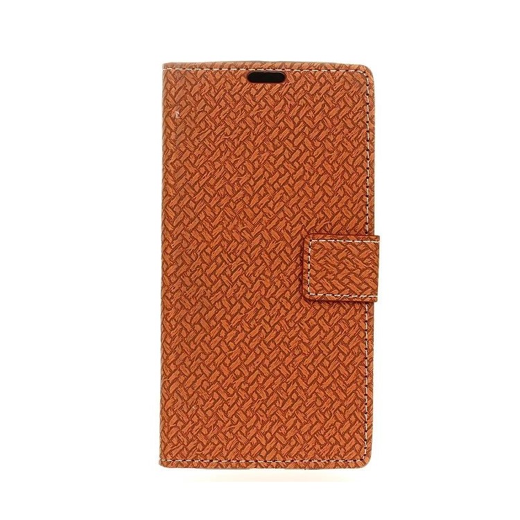 Woven Texture Wallet Stand Leather Cover Accessory for Huawei Honor 7A (with Fingerprint Sensor)/Honor 7A Pro/ Enjoy 8E - Brown-1