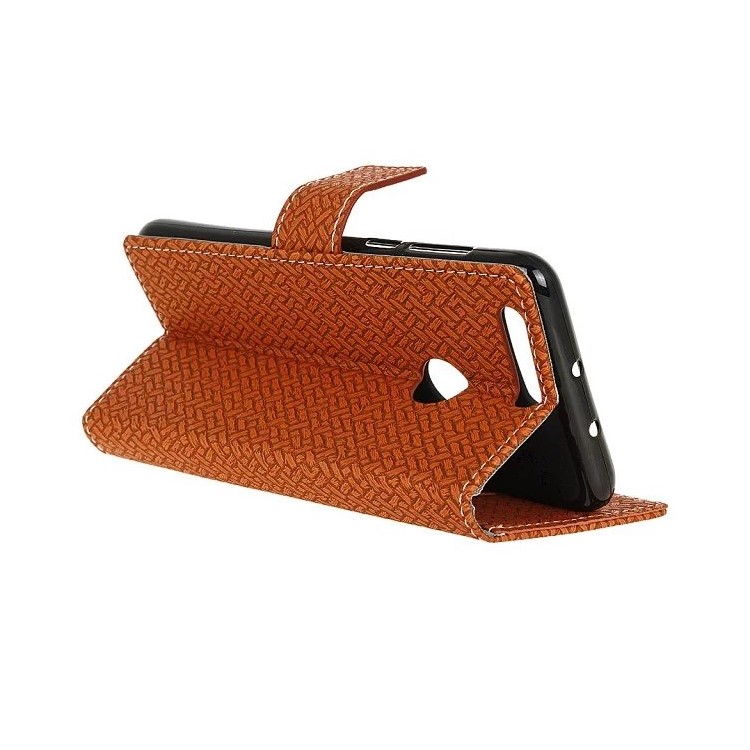Woven Texture Wallet Stand Leather Cover Accessory for Huawei Honor 7A (with Fingerprint Sensor)/Honor 7A Pro/ Enjoy 8E - Brown-2