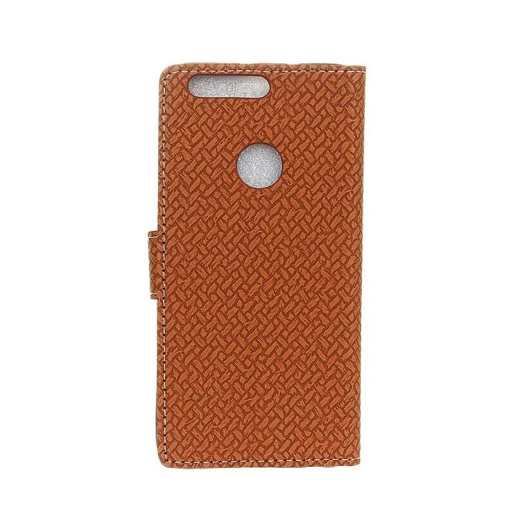 Woven Texture Wallet Stand Leather Cover Accessory for Huawei Honor 7A (with Fingerprint Sensor)/Honor 7A Pro/ Enjoy 8E - Brown-4