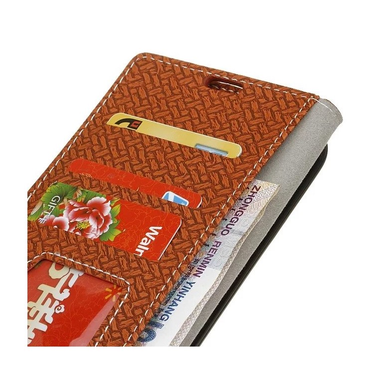 Woven Texture Wallet Stand Leather Cover Accessory for Huawei Honor 7A (with Fingerprint Sensor)/Honor 7A Pro/ Enjoy 8E - Brown-5