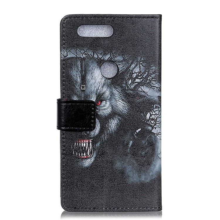 Pattern Printing Stand Leather Wallet Mobile Cover for Huawei Honor 7A (with Fingerprint Sensor) / Honor 7A Pro / Enjoy 8e - Fierce Wolf-2