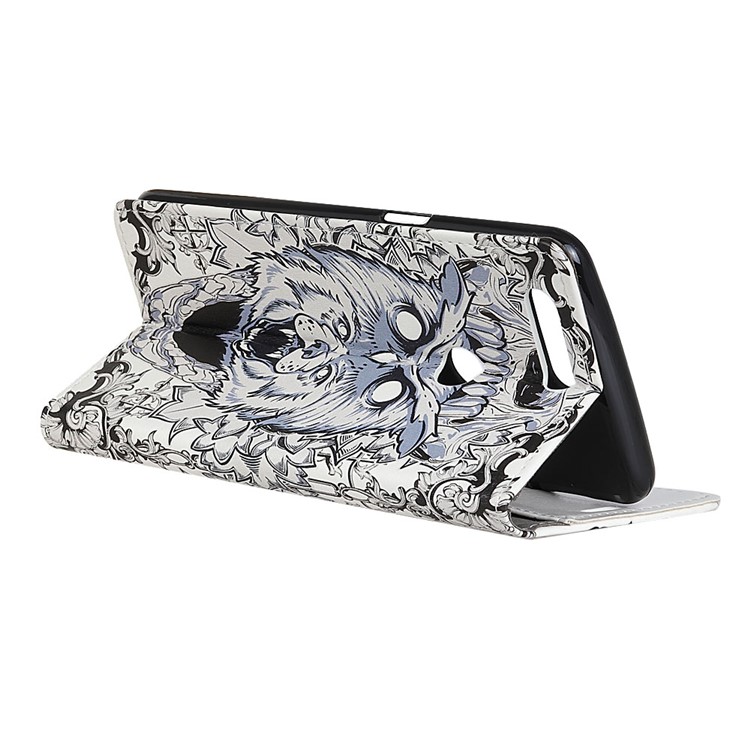 Pattern Printing Stand Leather Wallet Mobile Shell for Huawei Honor 7A (with Fingerprint Sensor) / Honor 7A Pro / Enjoy 8e - Abstract Owl-3