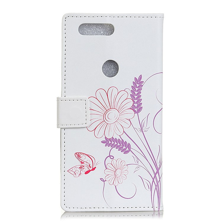 Pattern Printing Stand Leather Wallet Mobile Phone Case for Huawei Honor 7A (with Fingerprint Sensor) / Honor 7A Pro / Enjoy 8e - Butterfly and Flower-2