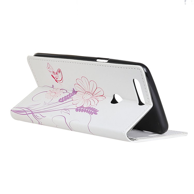 Pattern Printing Stand Leather Wallet Mobile Phone Case for Huawei Honor 7A (with Fingerprint Sensor) / Honor 7A Pro / Enjoy 8e - Butterfly and Flower-3