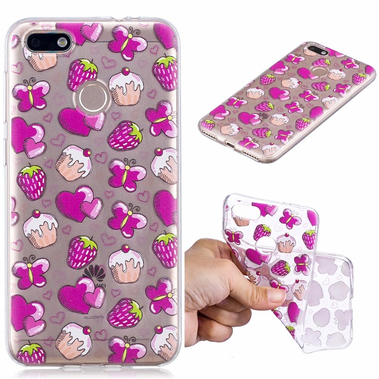 Pattern Printing TPU Mobile Cover for Huawei P9 lite mini/Y6 Pro (2017)/Enjoy 7 - Heart and Strawberry-1
