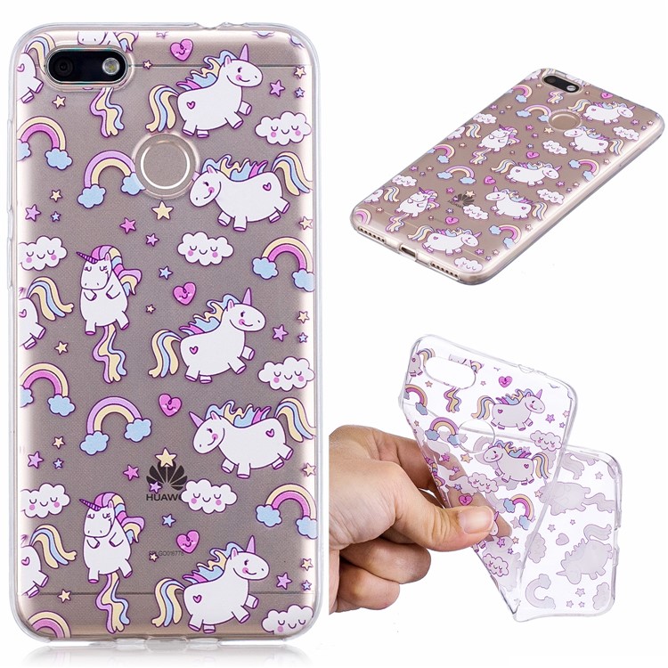 Pattern Printing TPU Back Casing for Huawei P9 lite mini/Y6 Pro (2017)/Enjoy 7 - Cloud and Unicorn-1