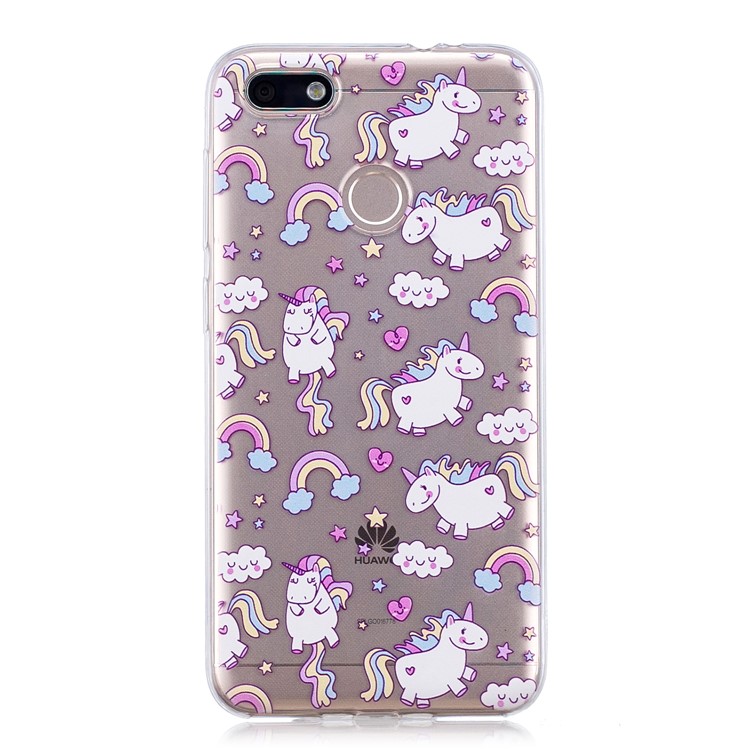 Pattern Printing TPU Back Casing for Huawei P9 lite mini/Y6 Pro (2017)/Enjoy 7 - Cloud and Unicorn-3