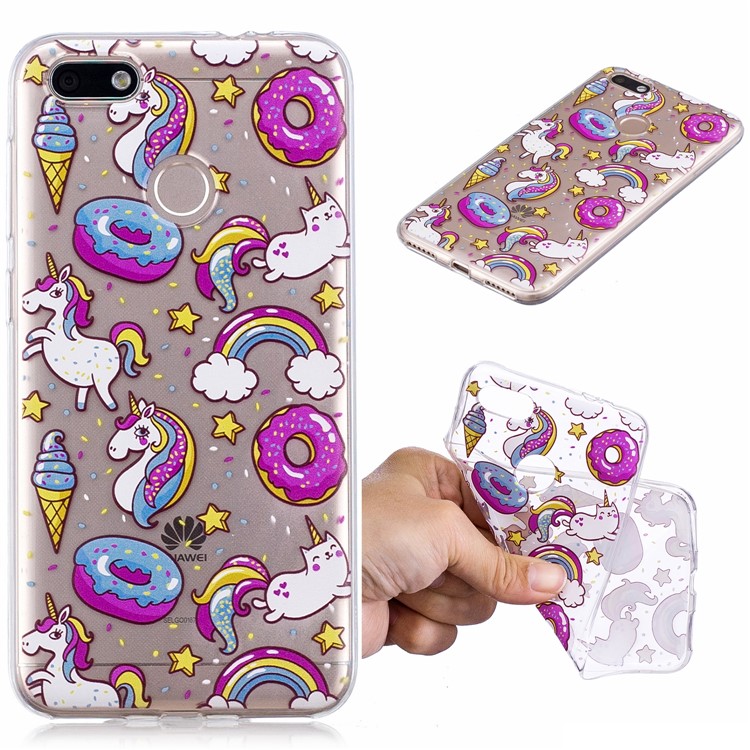 Pattern Printing TPU Protective Shell for Huawei P9 lite mini/Y6 Pro (2017)/Enjoy 7 - Doughnut and Unicorn-1