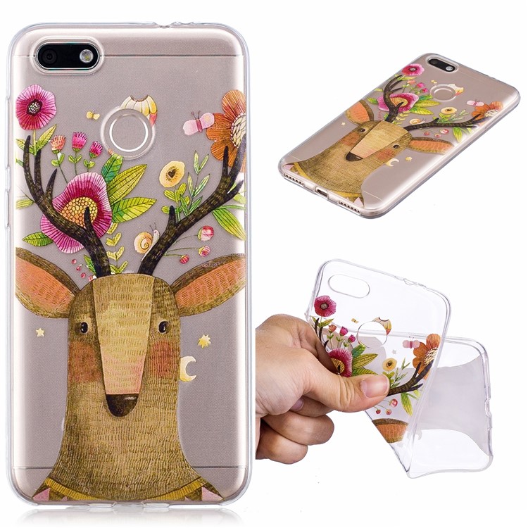 Pattern Printing TPU Lightweight Phone Cover for Huawei P9 lite mini/Y6 Pro (2017)/Enjoy 7 - Deer with Flowers-1
