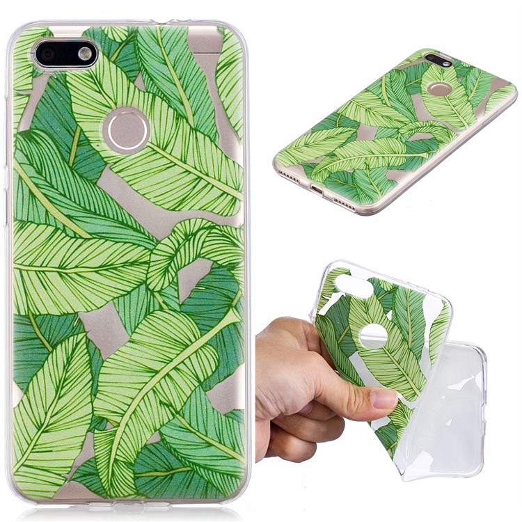 For Huawei P9 lite mini/Y6 Pro (2017)/Enjoy 7 Patterned Soft TPU Super Thin Case Shell - Green Leaves-1