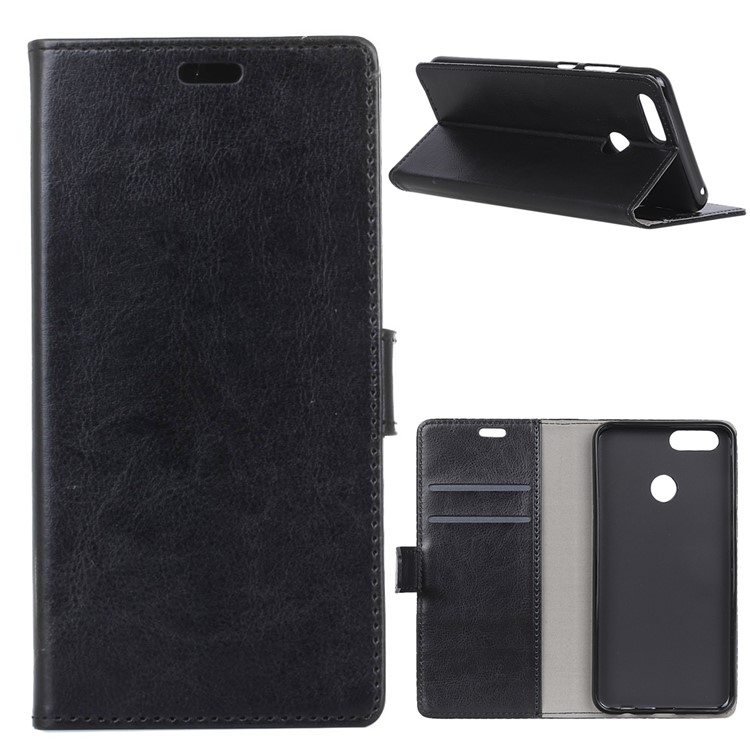 Crazy Horse Texture Wallet Stand Leather Phone Cover for Huawei Honor 7A (with Fingerprint Sensor)/Honor 7A Pro/Enjoy 8e - Black-1
