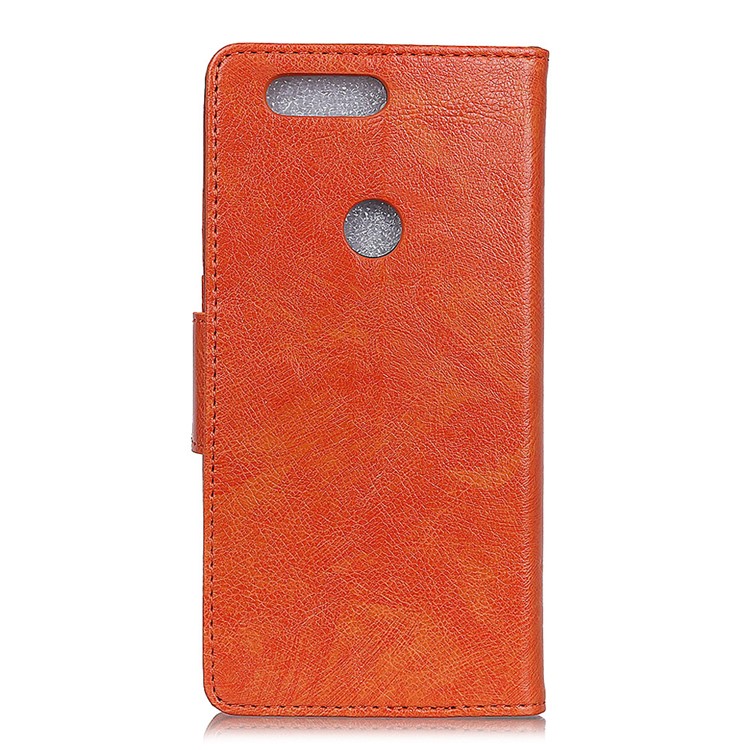 Textured Split Leather Wallet Protection Cellphone Casing for Huawei Honor 7A (with Fingerprint Sensor) / Honor 7A Pro / Enjoy 8e - Orange-4