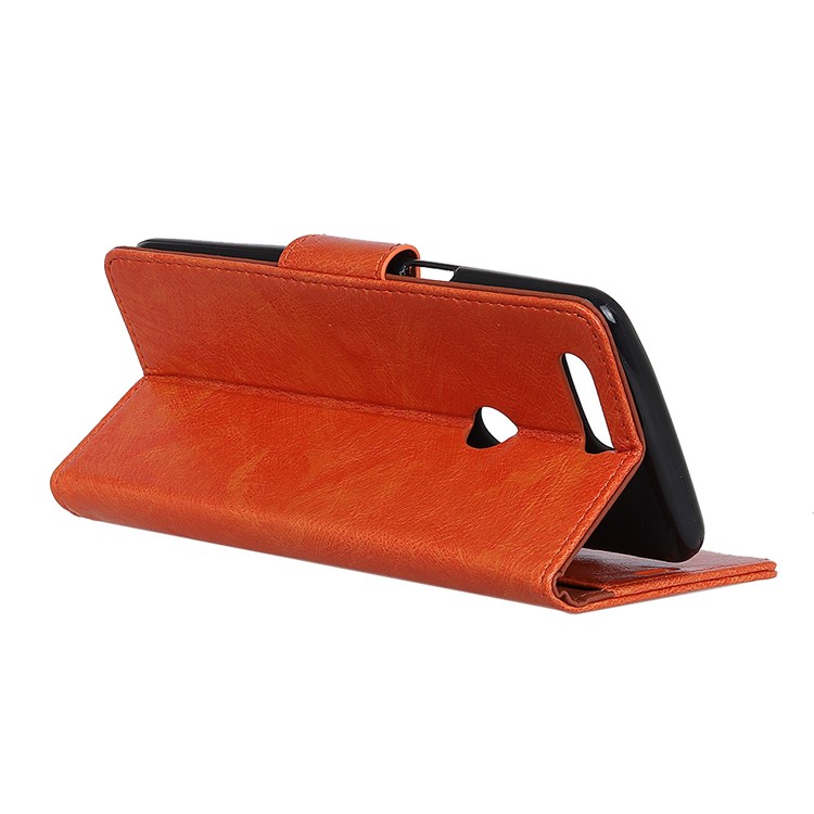 Textured Split Leather Wallet Protection Cellphone Casing for Huawei Honor 7A (with Fingerprint Sensor) / Honor 7A Pro / Enjoy 8e - Orange-6