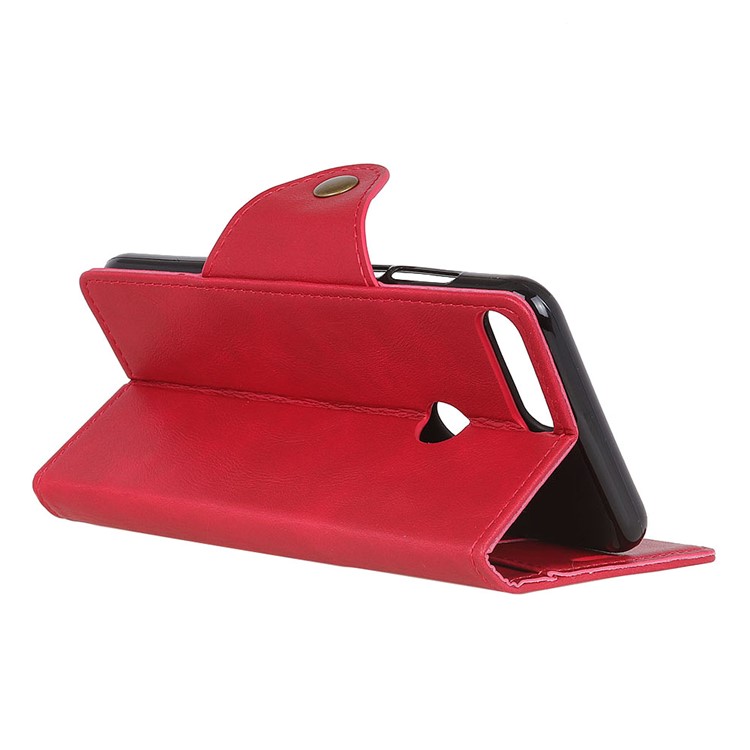 Wallet Leather Stand Cover for Huawei Honor 7A (with Fingerprint Sensor) / Enjoy 8E / Honor 7A Pro (Russian Version) - Red-8