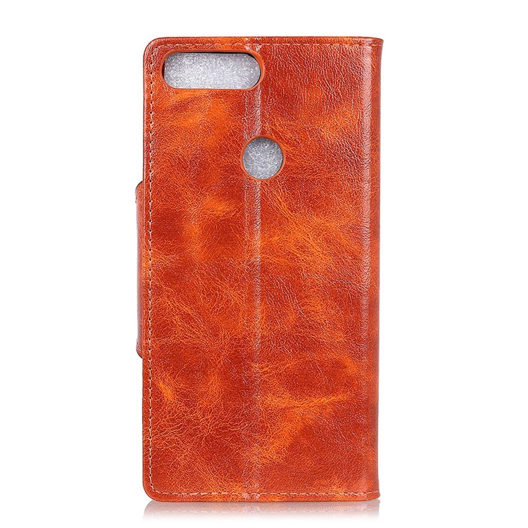 Textured PU Leather Protective Flip Phone Case Shell for Huawei Honor 7A (with Fingerprint Sensor) / Honor 7A Pro / Enjoy 8e - Brown-3