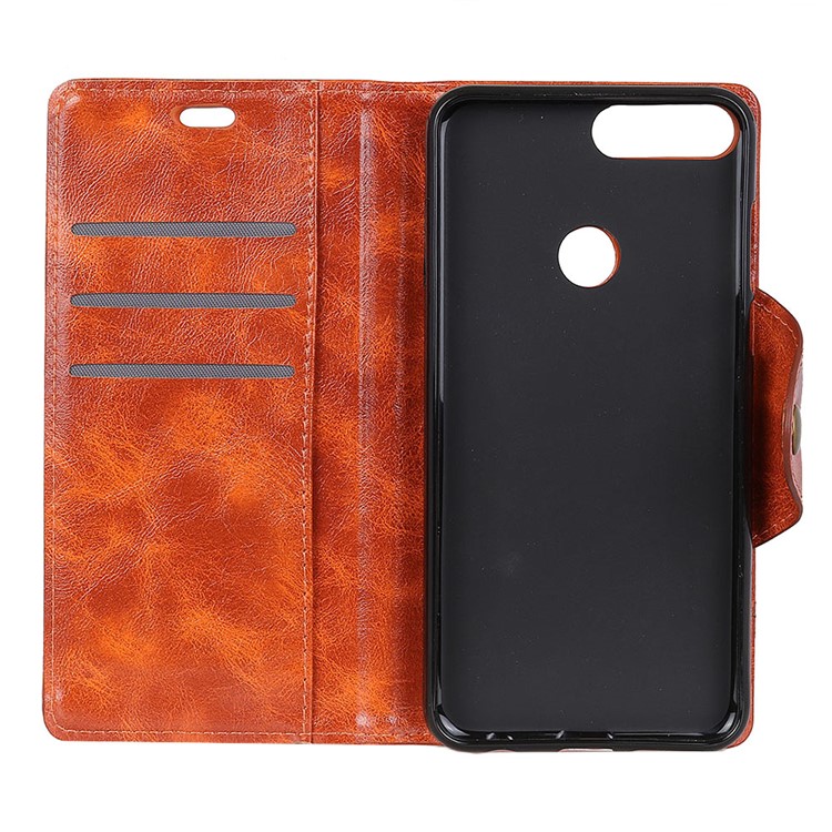 Textured PU Leather Protective Flip Phone Case Shell for Huawei Honor 7A (with Fingerprint Sensor) / Honor 7A Pro / Enjoy 8e - Brown-4