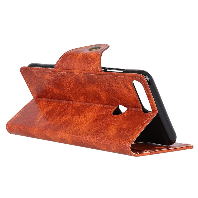 Textured PU Leather Protective Flip Phone Case Shell for Huawei Honor 7A (with Fingerprint Sensor) / Honor 7A Pro / Enjoy 8e - Brown-5
