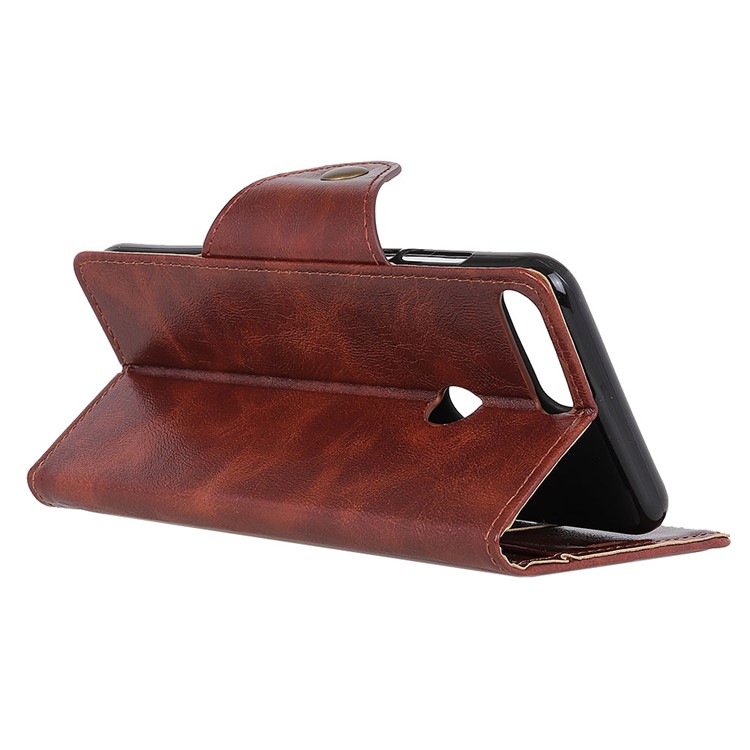 For Huawei Honor 7A (with Fingerprint Sensor) / Honor 7A Pro / Enjoy 8e Textured PU Leather Wallet Stand Phone Case - Coffee-5