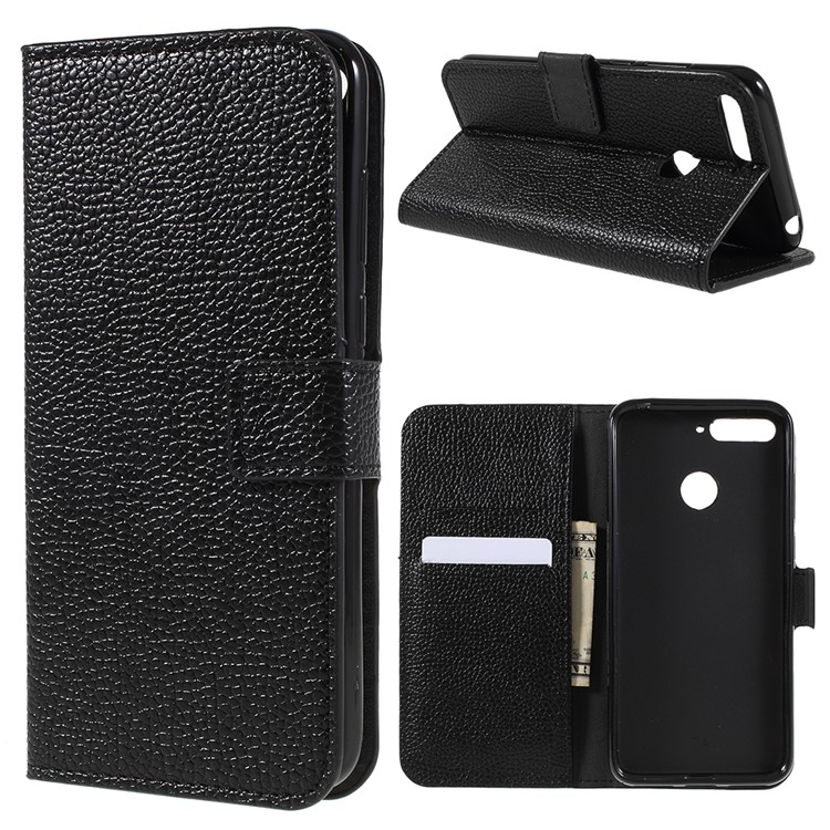 Litchi Texture Wallet Leather Phone Case with Stand for Huawei Honor 7A (with Fingerprint Sensor)/Honor 7A Pro/Enjoy 8e - Black-1