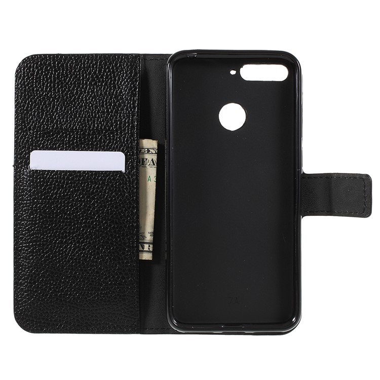 Litchi Texture Wallet Leather Phone Case with Stand for Huawei Honor 7A (with Fingerprint Sensor)/Honor 7A Pro/Enjoy 8e - Black-9