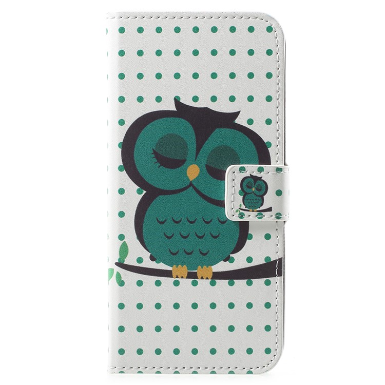 Patterned PU Leather Wallet Stand Shell for Huawei Enjoy 8E / Honor 7A Pro / Honor 7A (with Fingerprint Sensor) - Sleeping Owl-1