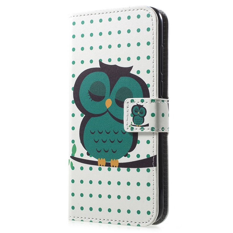 Patterned PU Leather Wallet Stand Shell for Huawei Enjoy 8E / Honor 7A Pro / Honor 7A (with Fingerprint Sensor) - Sleeping Owl-2