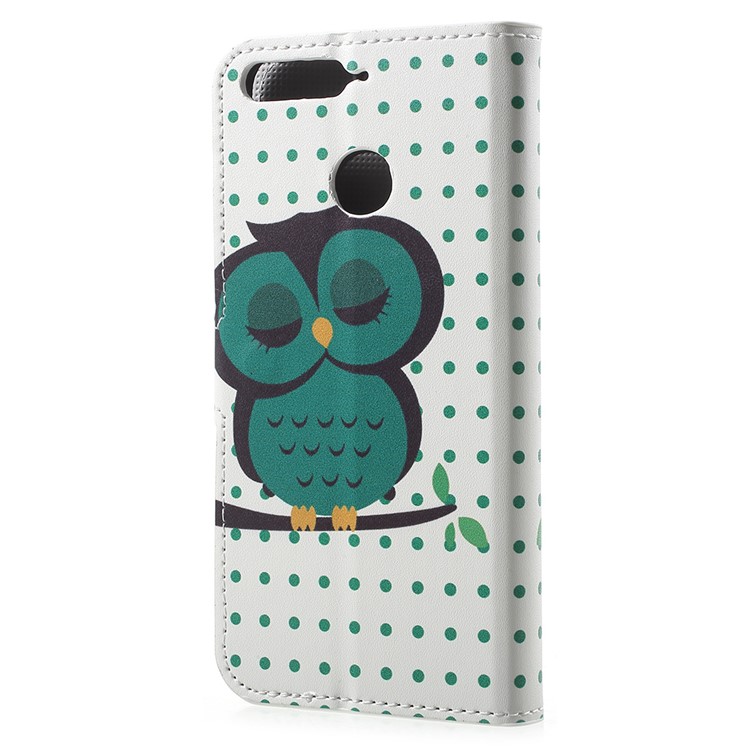 Patterned PU Leather Wallet Stand Shell for Huawei Enjoy 8E / Honor 7A Pro / Honor 7A (with Fingerprint Sensor) - Sleeping Owl-3