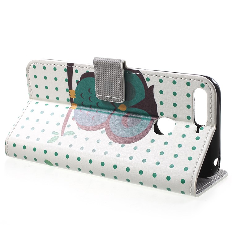Patterned PU Leather Wallet Stand Shell for Huawei Enjoy 8E / Honor 7A Pro / Honor 7A (with Fingerprint Sensor) - Sleeping Owl-4