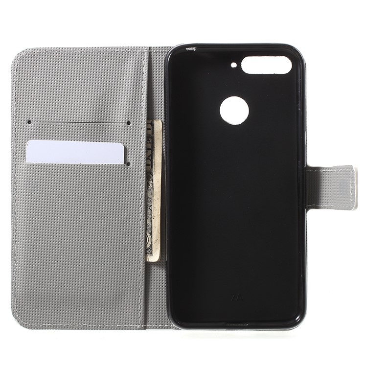 Patterned PU Leather Wallet Stand Shell for Huawei Enjoy 8E / Honor 7A Pro / Honor 7A (with Fingerprint Sensor) - Sleeping Owl-5