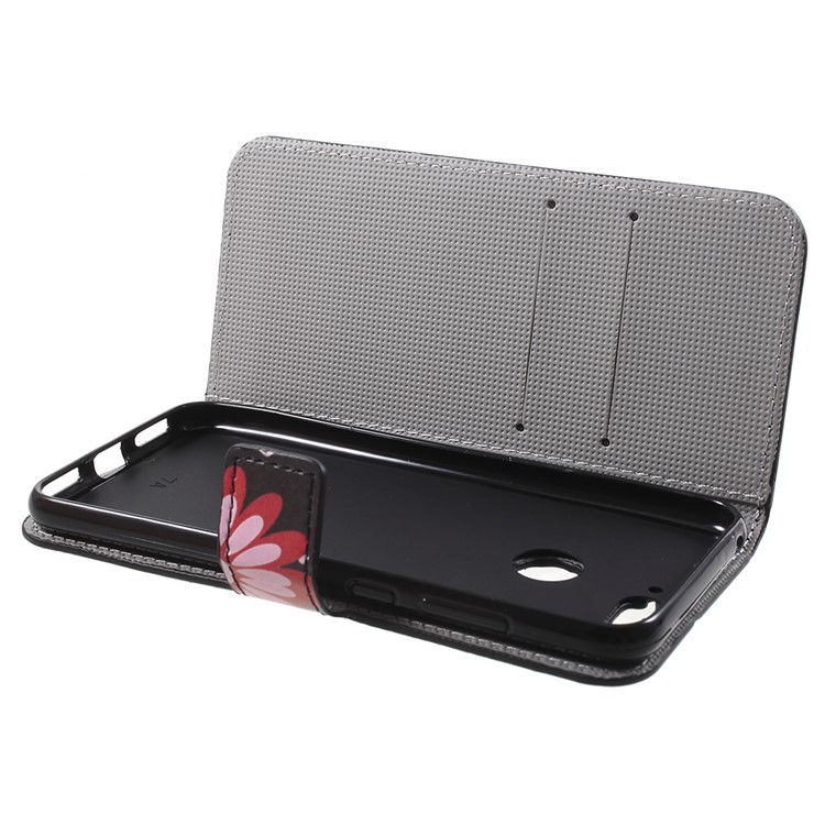 Patterned PU Leather Wallet Case with Stand for Huawei Enjoy 8E / Honor 7A Pro / Honor 7A (with Fingerprint Sensor) - Pink Butterfly and Flower-5