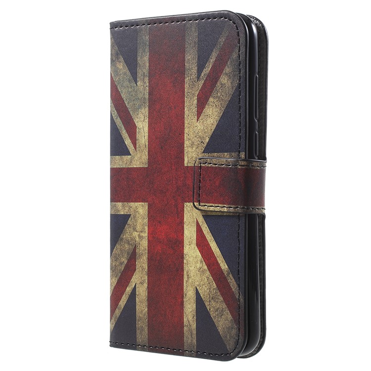 Patterned Leather Wallet Stand Phone Casing for Huawei Enjoy 8E / Honor 7A Pro / Honor 7A (with Fingerprint Sensor) - Flag of British-2