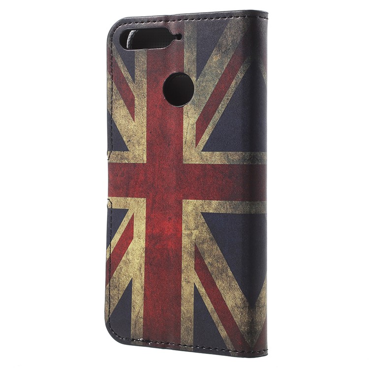 Patterned Leather Wallet Stand Phone Casing for Huawei Enjoy 8E / Honor 7A Pro / Honor 7A (with Fingerprint Sensor) - Flag of British-3