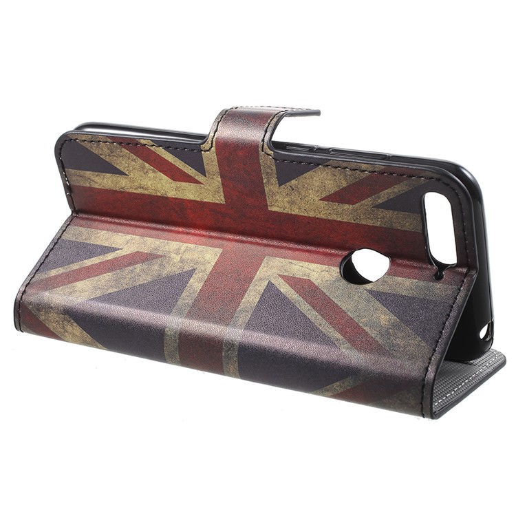 Patterned Leather Wallet Stand Phone Casing for Huawei Enjoy 8E / Honor 7A Pro / Honor 7A (with Fingerprint Sensor) - Flag of British-4