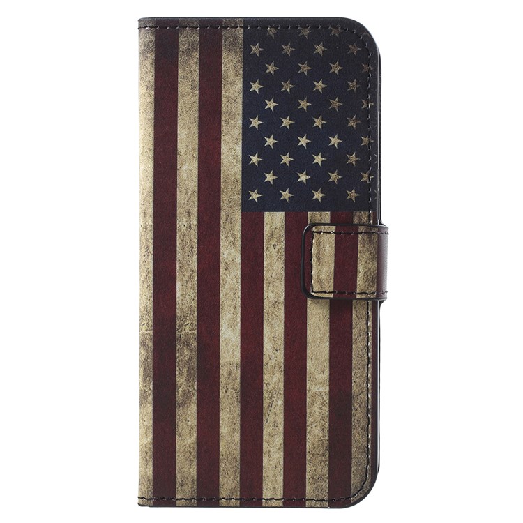 Pattern Printing Leather Wallet Shell with Card Slots for Huawei Enjoy 8E / Honor 7A Pro / Honor 7A (with Fingerprint Sensor) - Flag of America-1