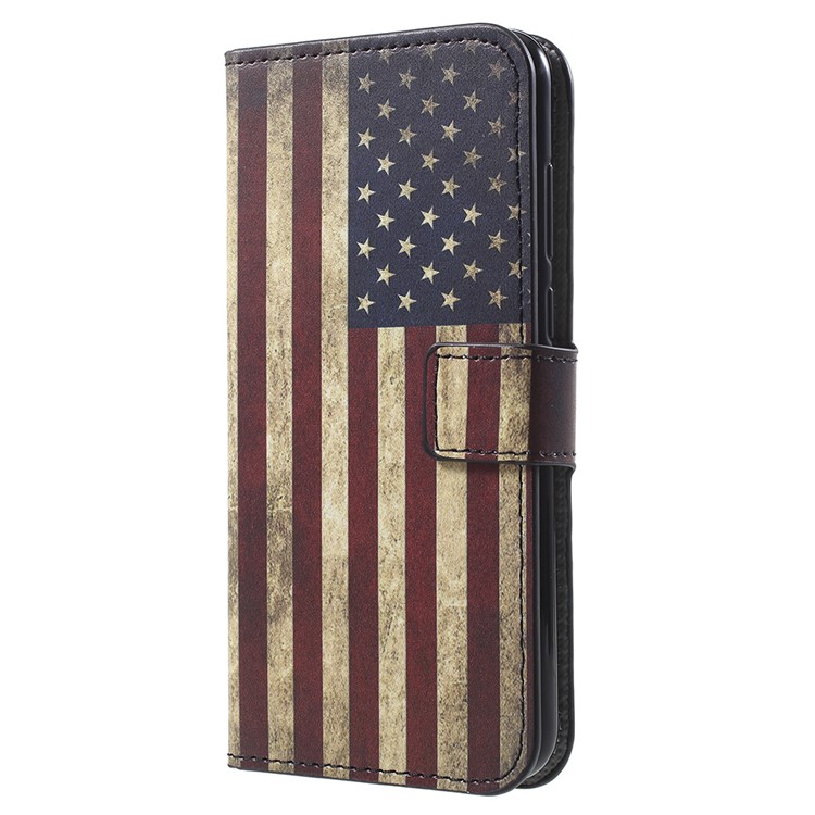 Pattern Printing Leather Wallet Shell with Card Slots for Huawei Enjoy 8E / Honor 7A Pro / Honor 7A (with Fingerprint Sensor) - Flag of America-2