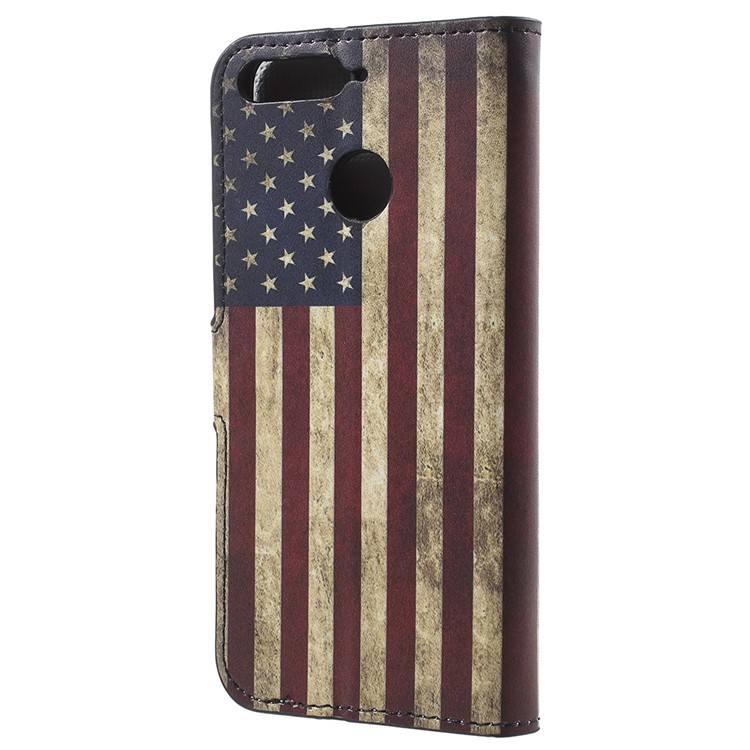 Pattern Printing Leather Wallet Shell with Card Slots for Huawei Enjoy 8E / Honor 7A Pro / Honor 7A (with Fingerprint Sensor) - Flag of America-3