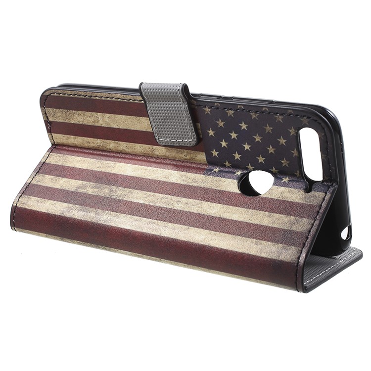 Pattern Printing Leather Wallet Shell with Card Slots for Huawei Enjoy 8E / Honor 7A Pro / Honor 7A (with Fingerprint Sensor) - Flag of America-4