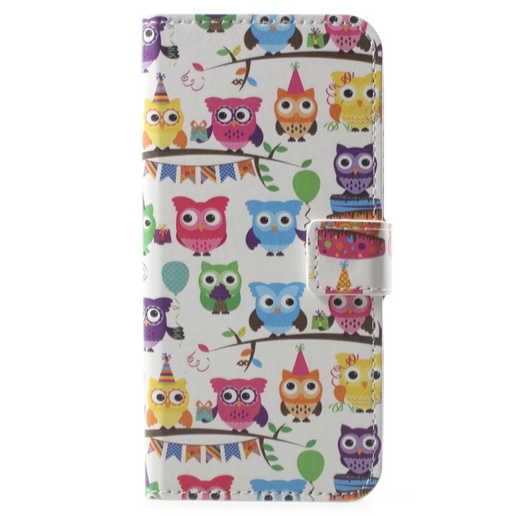Patterned PU Leather Wallet Stand Phone Folio Shell for Huawei Enjoy 8E / Honor 7A Pro / Honor 7A (with Fingerprint Sensor) - Owl Family-1