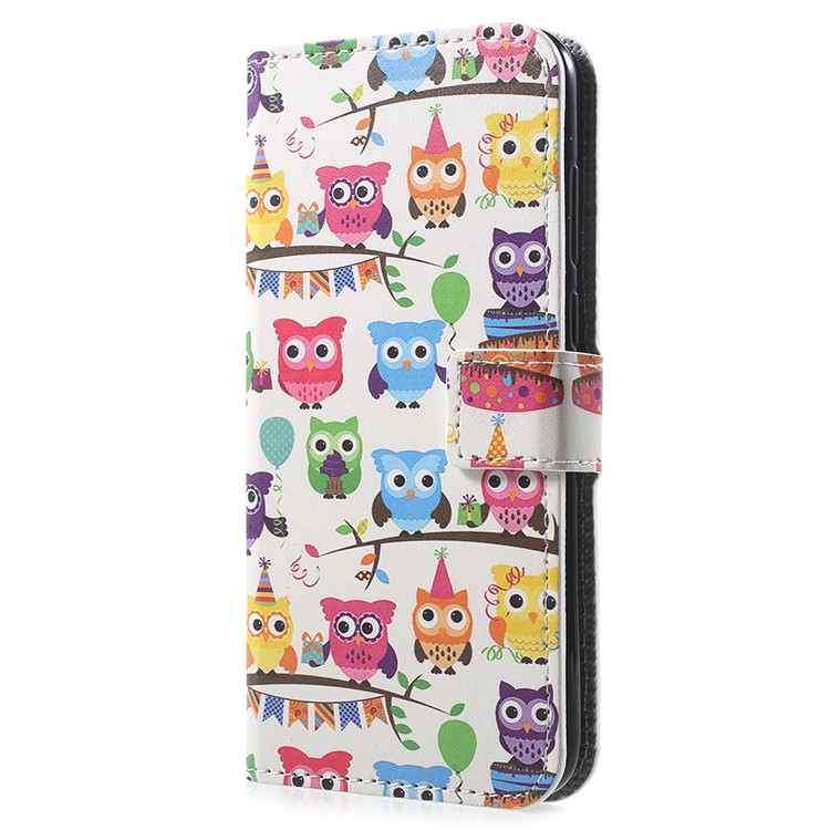 Patterned PU Leather Wallet Stand Phone Folio Shell for Huawei Enjoy 8E / Honor 7A Pro / Honor 7A (with Fingerprint Sensor) - Owl Family-2