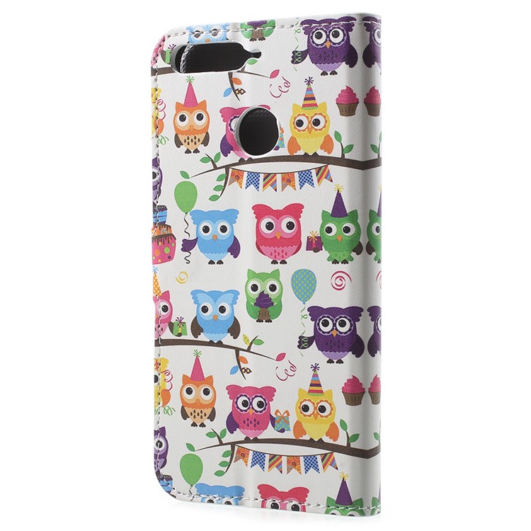 Patterned PU Leather Wallet Stand Phone Folio Shell for Huawei Enjoy 8E / Honor 7A Pro / Honor 7A (with Fingerprint Sensor) - Owl Family-3