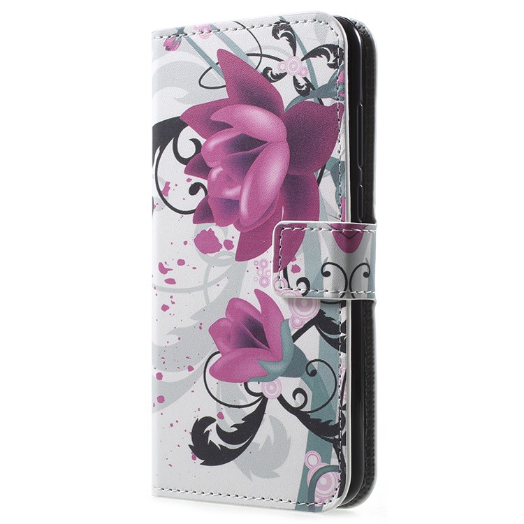 Patterned PU Leather Wallet Stand Folio Protection Cover for Huawei Enjoy 8E / Honor 7A Pro / Honor 7A (with Fingerprint Sensor) - Purple Flower-2