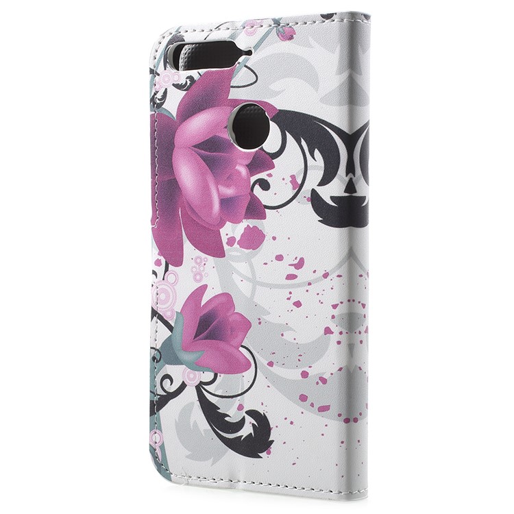 Patterned PU Leather Wallet Stand Folio Protection Cover for Huawei Enjoy 8E / Honor 7A Pro / Honor 7A (with Fingerprint Sensor) - Purple Flower-3