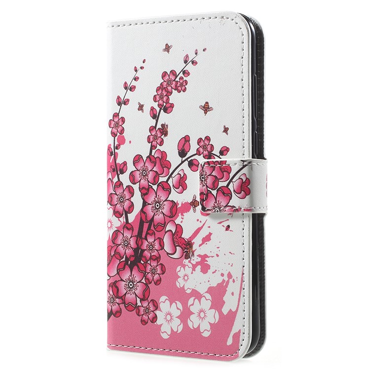 Patterned Leather Wallet Cellphone Cover Shell for Huawei Enjoy 8E / Honor 7A Pro / Honor 7A (with Fingerprint Sensor) - Pink Flower-2