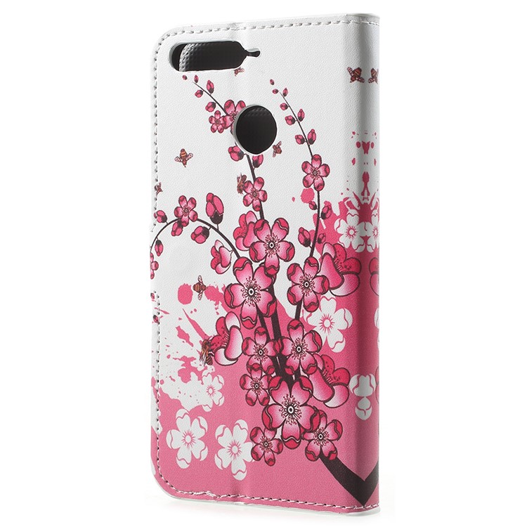 Patterned Leather Wallet Cellphone Cover Shell for Huawei Enjoy 8E / Honor 7A Pro / Honor 7A (with Fingerprint Sensor) - Pink Flower-3